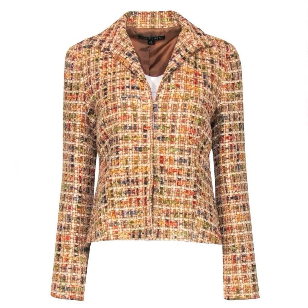 LAFAYETTE 148 NY | Petite Tweed Jacket Tan Brown Ivory Blazer Suit | Size 16‎